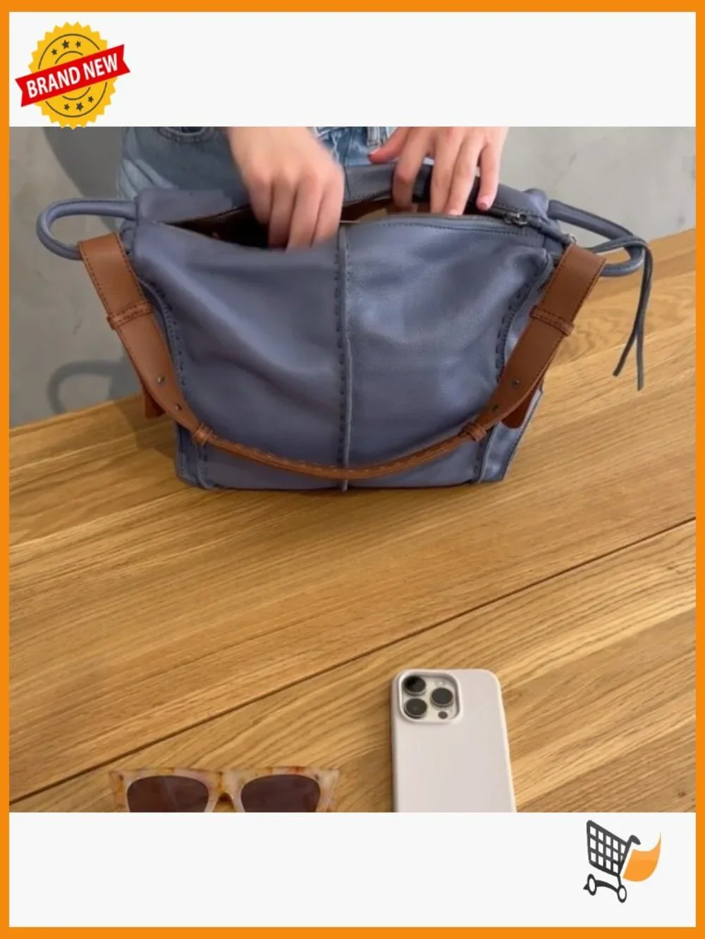 Large Hobo Purse - Premium Leather Handbag with Zipper Pocket
